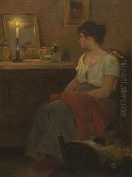 Mutter Mit Kind Bei Kerzenschein. Oil Painting by Max Volkers