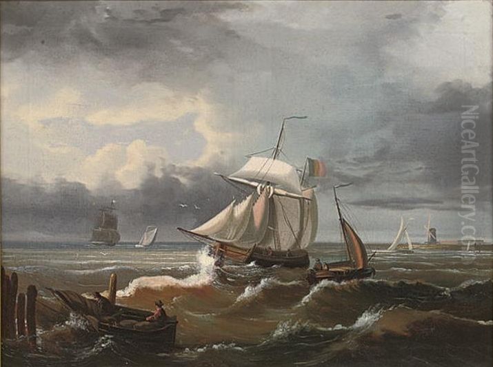 Running Into Harbour On The Incoming Tide Oil Painting by Adolph Friedrich Vollmer