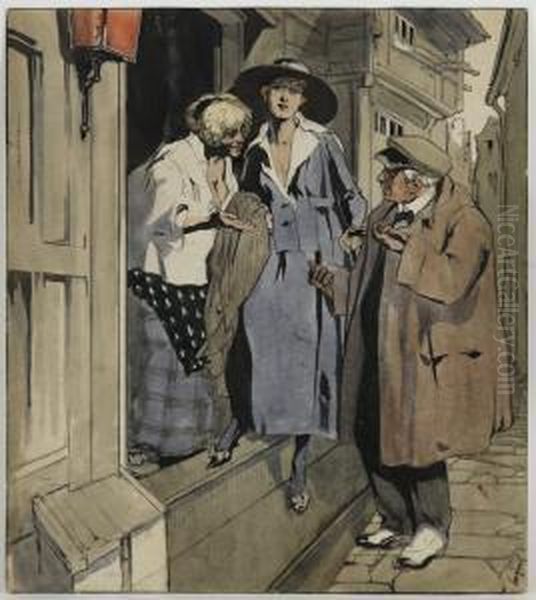 Conversation Oil Painting by Franz von (Choisy Le Conin) Bayros