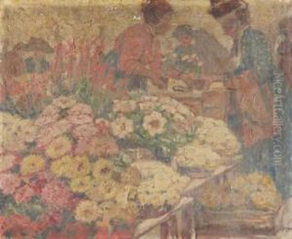 Blumenmarkt Oil Painting by Joseph Von Brackel