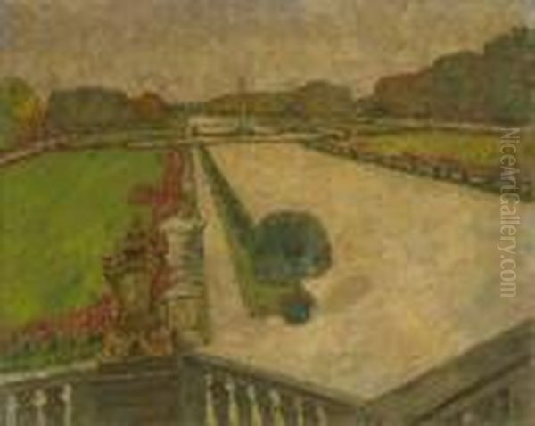 Nymphenburg - Blick Von Der Gartenseitigen Freitreppe Auf Das Parterre Oil Painting by August Von Brandis