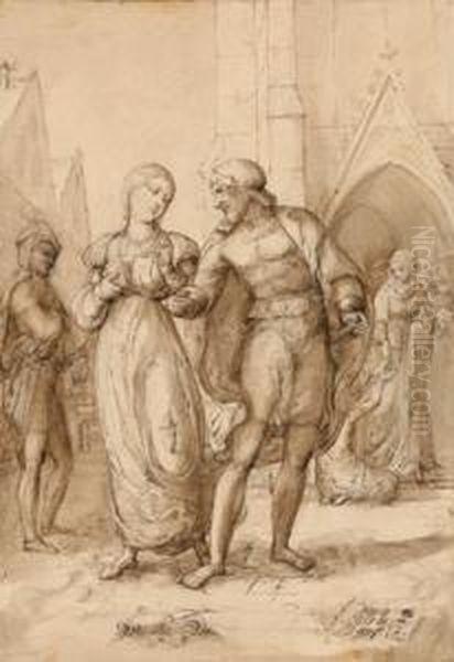 Am Ausgang Der Kirche Oil Painting by Peter von Cornelius