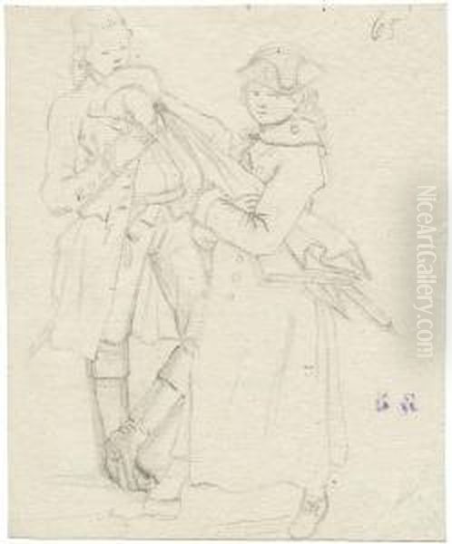 Skizzenblatt Mit Zwei Kavalieren Oil Painting by Georg Maximilian Johann Von Dillis