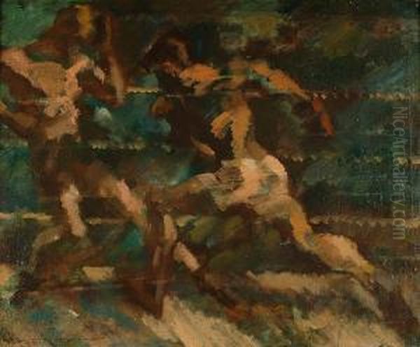 The Boxing Ring Oil Painting by Gino, Ritter Von Finetti