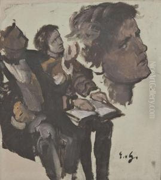 Studie Zu 'disputation' Oil Painting by Eduard Karl Franz von Gebhardt