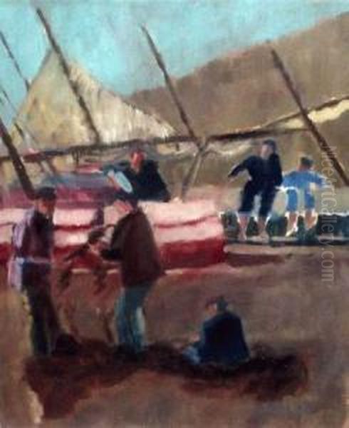 Mending The Nets Oil Painting by Carl Von Hanno