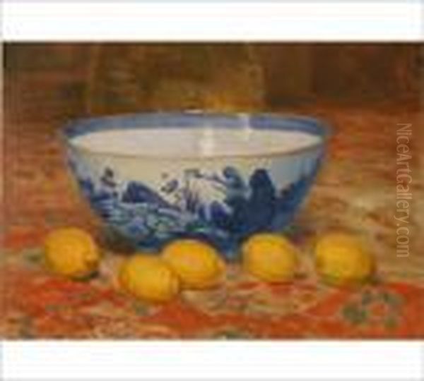 Still Life With Bowl And Lemons Oil Painting by Werner Von Hausen