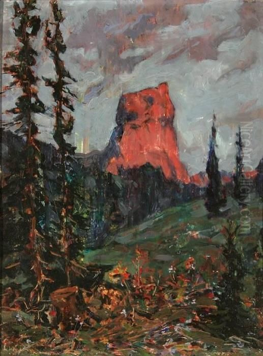 Landscape With Distant Mountain-1935 Oil Painting by Hans Von Heider