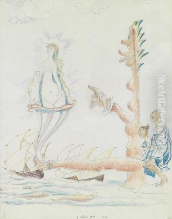 And Another Arisingfrom The Foam Oil Painting by Fritz Von Herzmanovsky-Orlando