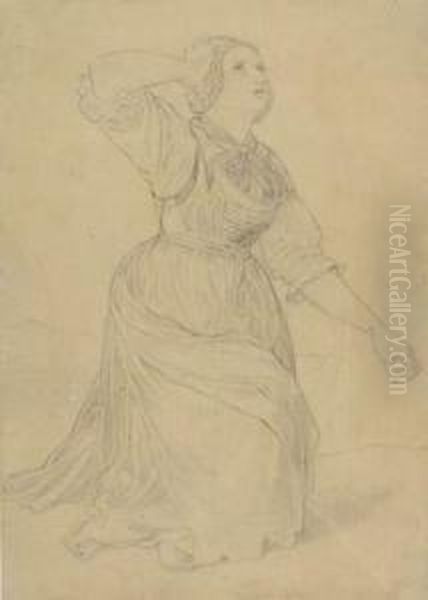 Figurenstudie Eines Jungen Madchens Oil Painting by Peter Heinrich Lambert Von Hess