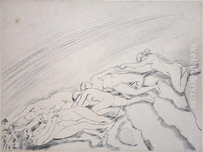 Frauenakte An Fels Oil Painting by Ludwig Von Hofmann