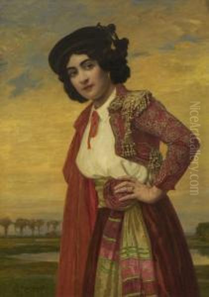 Bildnis Einer Dame In Spanischem Kostum. Oil Painting by Ludwig Von Langenmantel