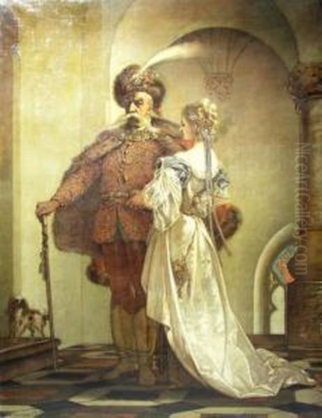 Bottyan The Blind With Daughter Oil Painting by Viktor Madarasz