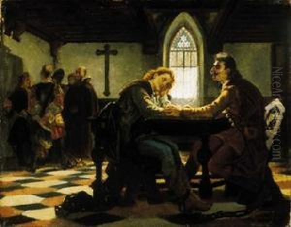 Zrinyi And Frangepan In The Prison Of Becsujhely Oil Painting by Viktor Madarasz