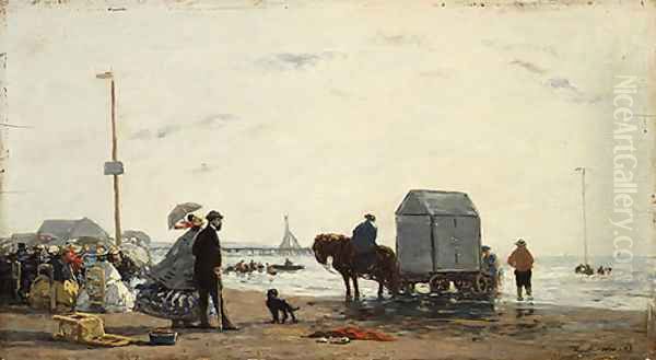 On the Beach at Trouville 1863 Oil Painting by Eugene Boudin