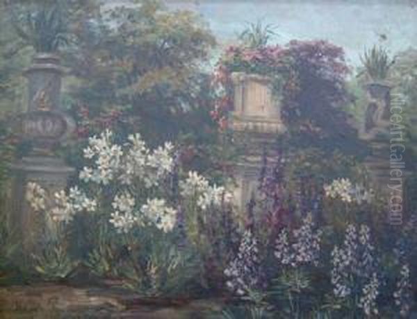Flower Garden Oil Painting by Helene Paula Von Pausinger