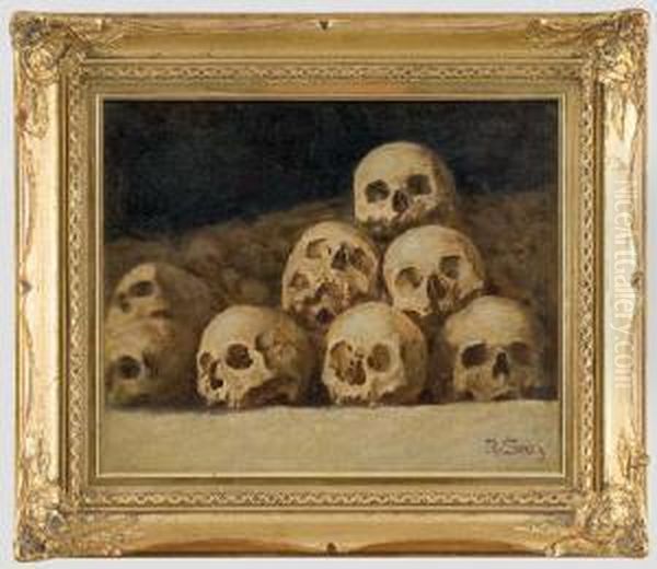 Komposition Mit Totenschadeln Oil Painting by Rudolf Von Seitz