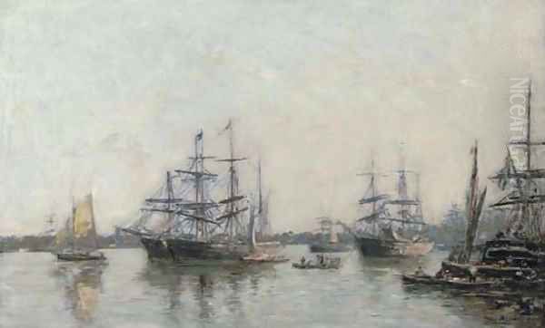 Bateaux sur la Garonne, Bordeaux Oil Painting by Eugene Boudin