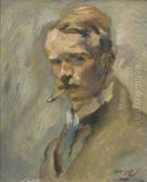 Selbstportrat Oil Painting by Alexander Leo Von Soldenhoff