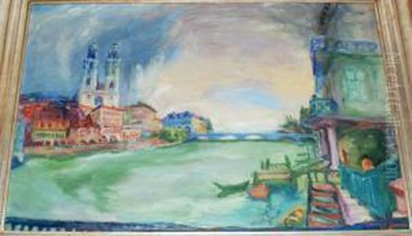 Zurich, Von Rathausbrucke Oil Painting by Alexander Leo Von Soldenhoff