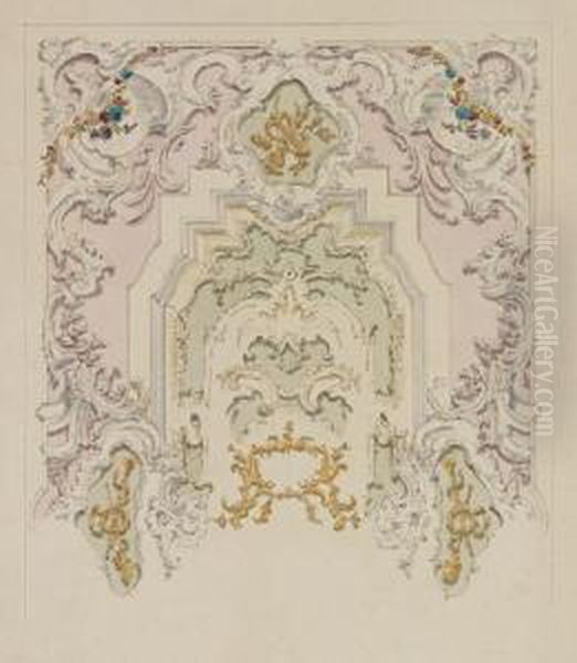 Entwurf Fur Die Wanddekorationeines Musikzimmers Im Rokokostil Oil Painting by Friedrich Von Thiersch