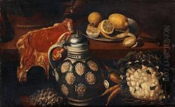 Still Life With Meat, Fruit And Vegetables Oil Painting by Gotthardt von Wedig