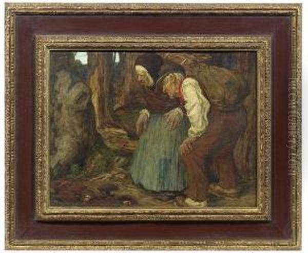 Curiouspeasants Observing A Wraith Oil Painting by Ludwig Von Zumbusch