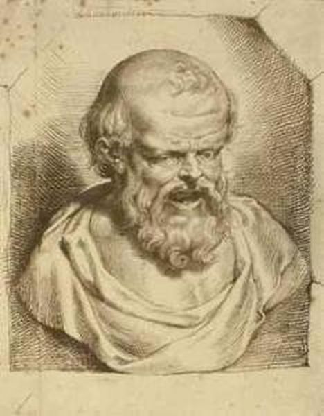 A Bust Of Democritus, After Sir Peter Paul Rubens Oil Painting by Lucasemil I Vorsterman