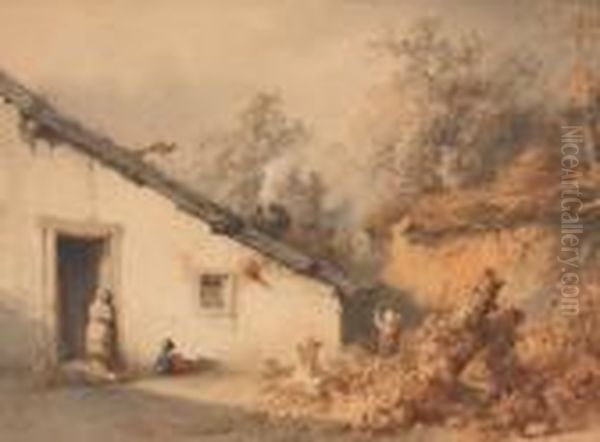 Children Playingin A Yard Oil Painting by Maria Vos