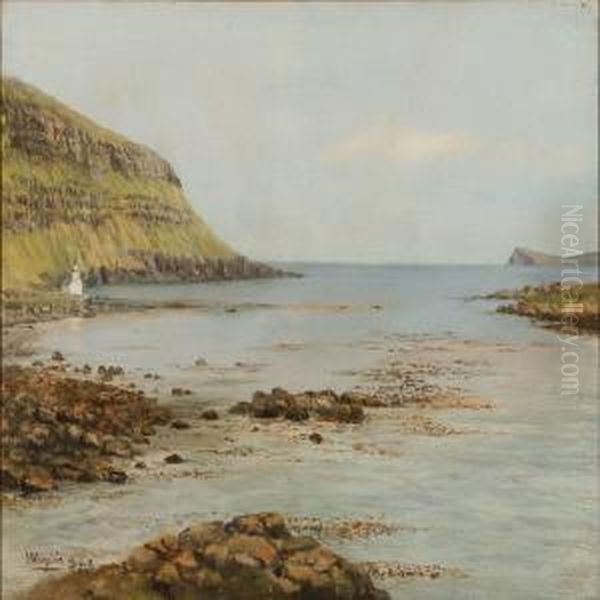 Coastal Scene From Kirkjubour On The Faroe Islands Oil Painting by Joen Waagstein