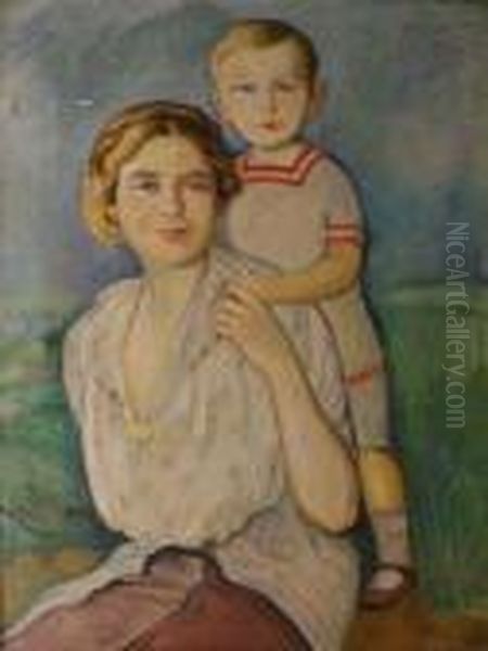 Mother And Child Oil Painting by Wilhelm Wachtel