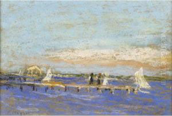 Island Heights Dock Oil Painting by Frederick R. Wagner