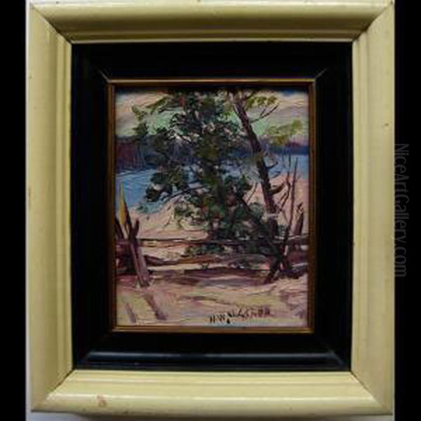 Old Rail Fence In Winter Oil Painting by Herbert William Wagner