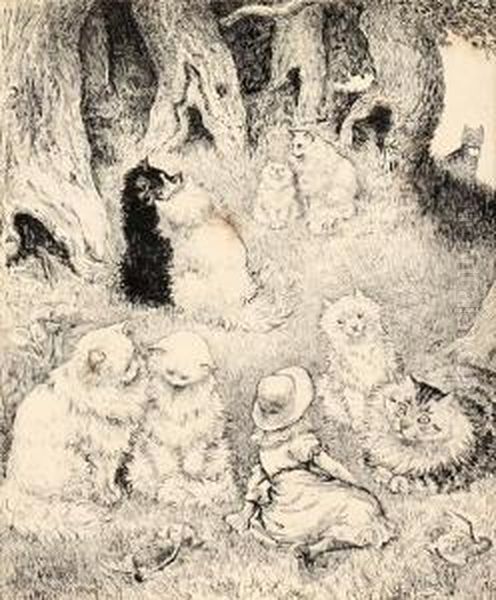 Study Of A Seated Cat Oil Painting by Louis Wain