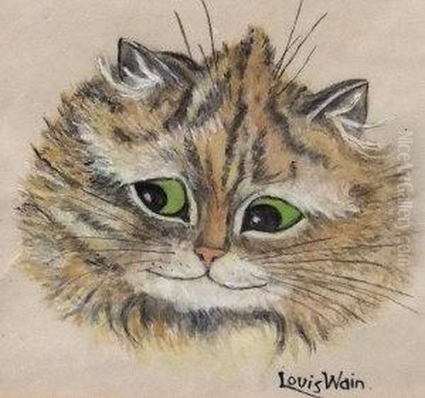 Portrait Of A Cat's Head Oil Painting by Louis Wain