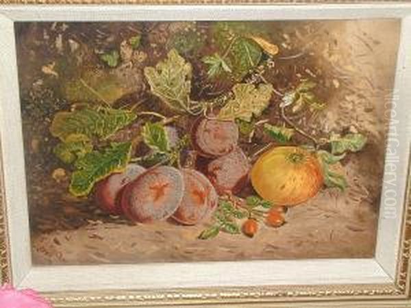 Still Life With Plums And Rose Hips Oil Painting by Edward Walker