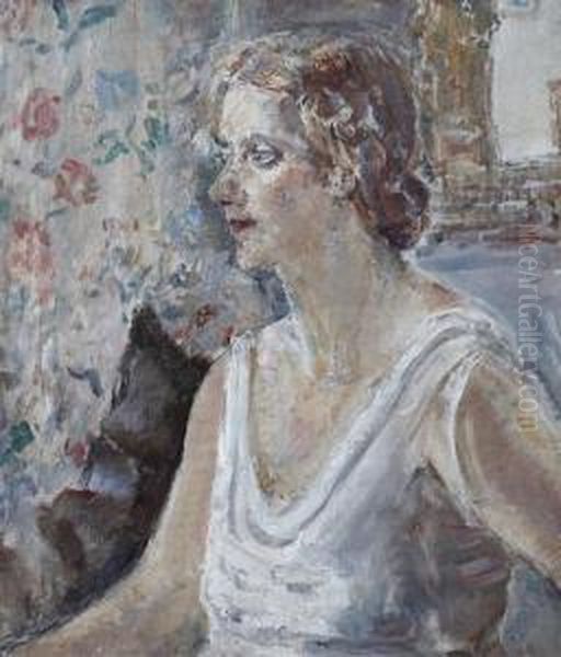 Portrait Of A Lady In A White Dress Oil Painting by Ethel, Dame Walker