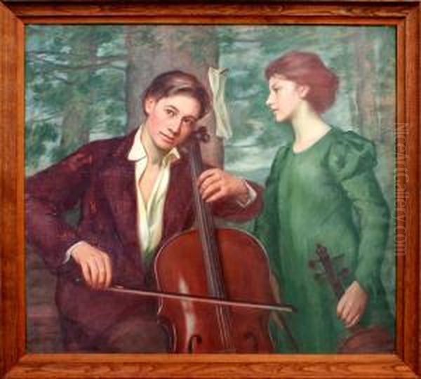 MusiciansIn The Forest Oil Painting by Henry Oliver Walker