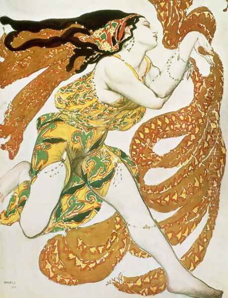 Costume design for a bacchante in 'Narcisse' by Tcherepnin, 1911 Oil Painting by Leon Samoilovitch Bakst