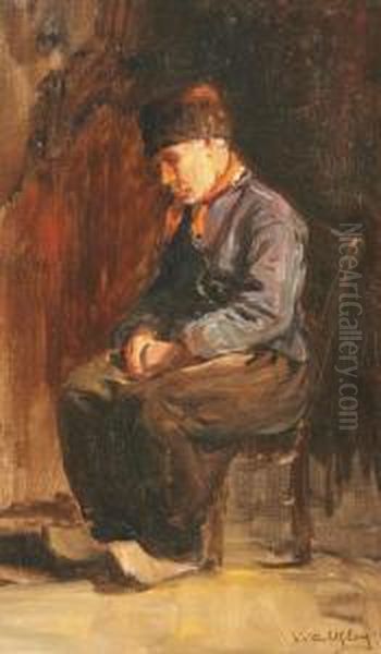 Portrait Of A Seated Peasant Oil Painting by David B. Walkley