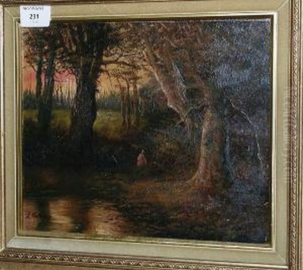 Pair Of Rural Woodland Views Oil Painting by John Wallace