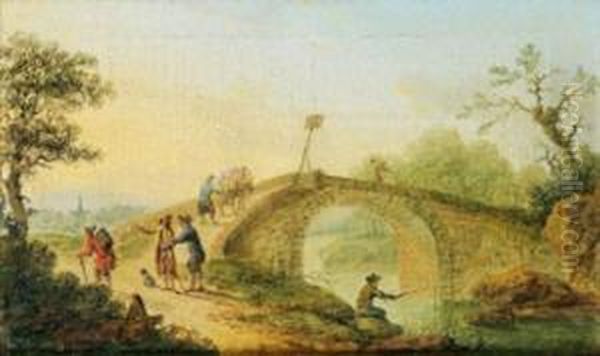 Paysage Au Pont Oil Painting by Pierre Joseph Wallaert