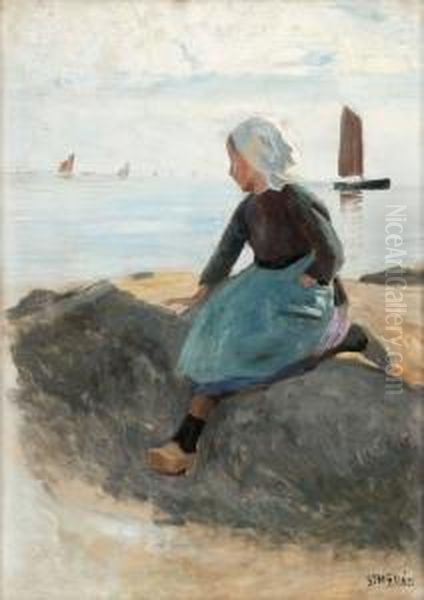 Flicka I Bretagne Oil Painting by Gustaf Theodor Wallen