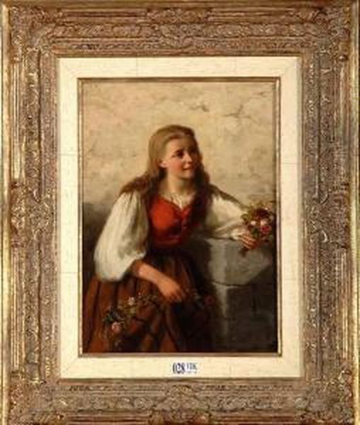 Jeune Fille Aux Fleurs Oil Painting by Jan Walraven