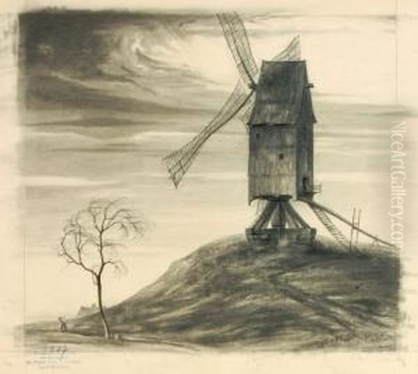 Die Bockwindmuhle Oil Painting by Carl Walther