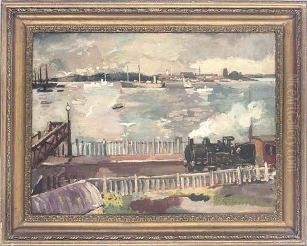 A Steam Train Pulling Into Folkestone Station Oil Painting by Allan Walton