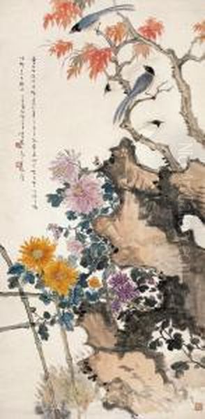 Flower And Birds Oil Painting by Wang Weihan