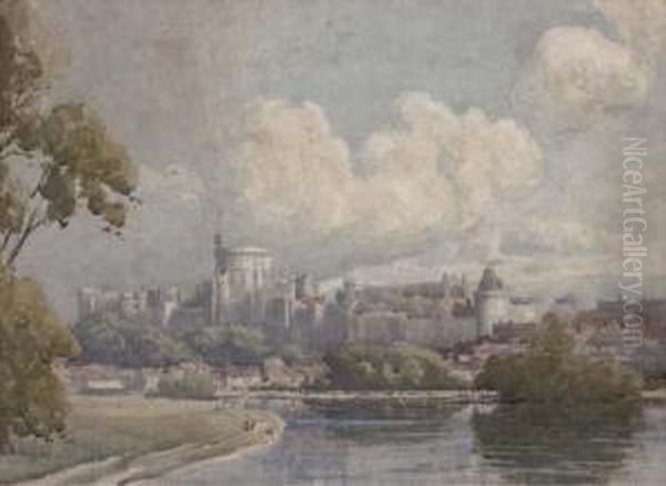 Windsor Castle From Across The River Oil Painting by Samuel Warburton