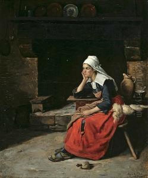 A Brittany Interior Oil Painting by Edgar Melville Ward