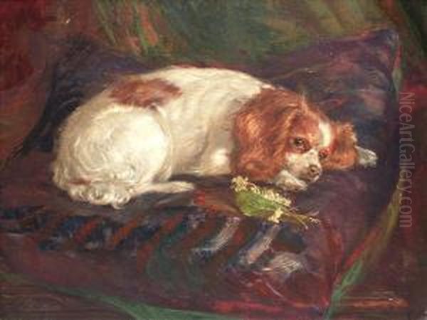 Portraitof Ruby, A King Charles Spaniel Oil Painting by Henrietta Mary Ward